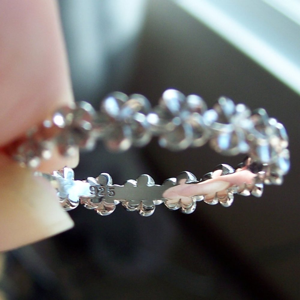 Hawaiian Plumeria Flower Eternity Band Ring 4.2 mm 925 Sterling Silver - Picture 13 of 16